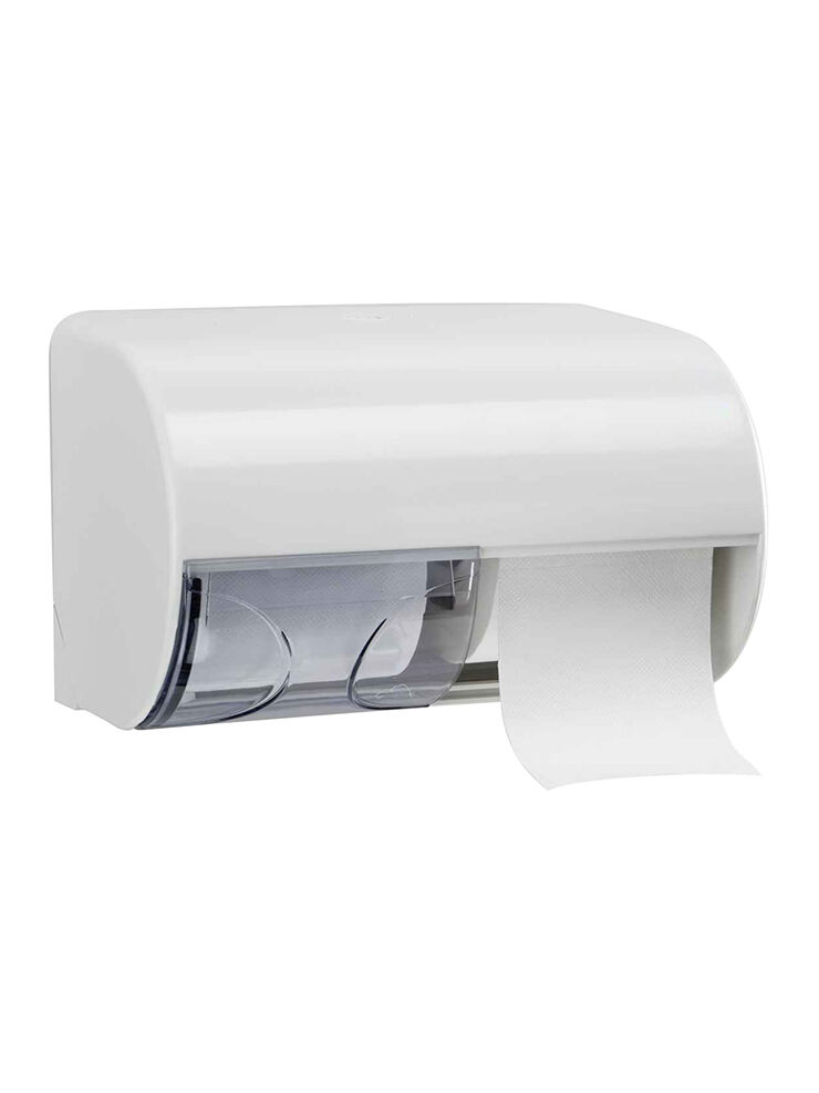 TwinRoll double-roll toilet paper dispenser, compact, high capacity
